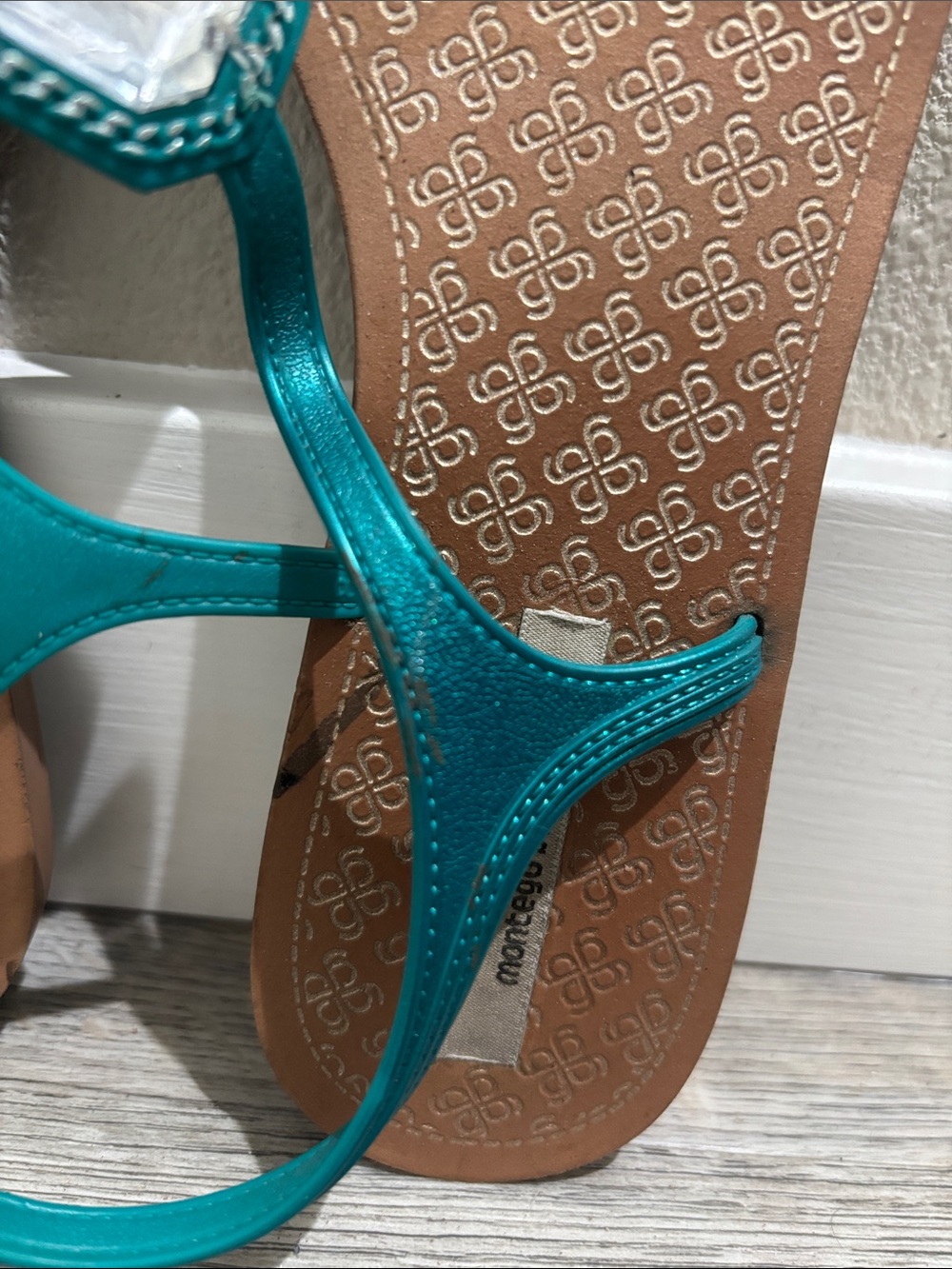 Montego Bay Club Teal Jeweled Thong Sandals - Picture 3 of 4